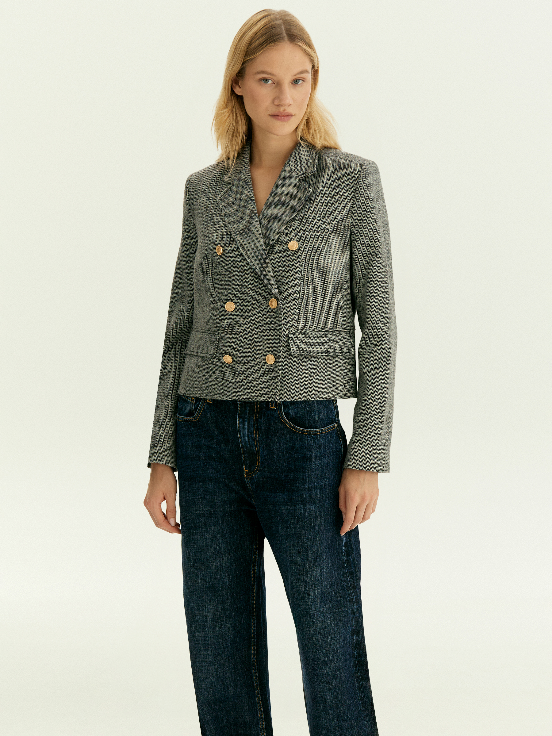 Двубортный жакет из костюмной шерсти