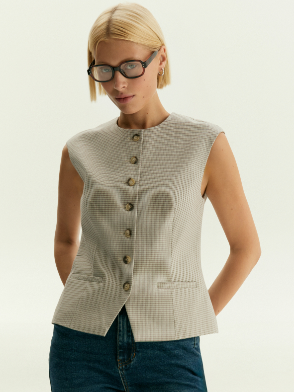 Однобортный жилет с принтом гусиная лапка