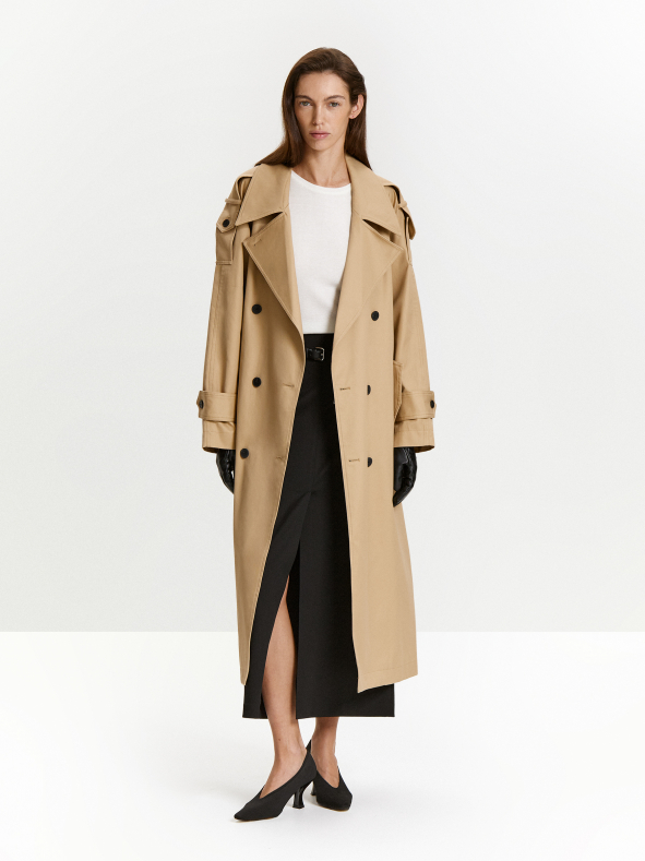 плащ прямого кроя с поясом