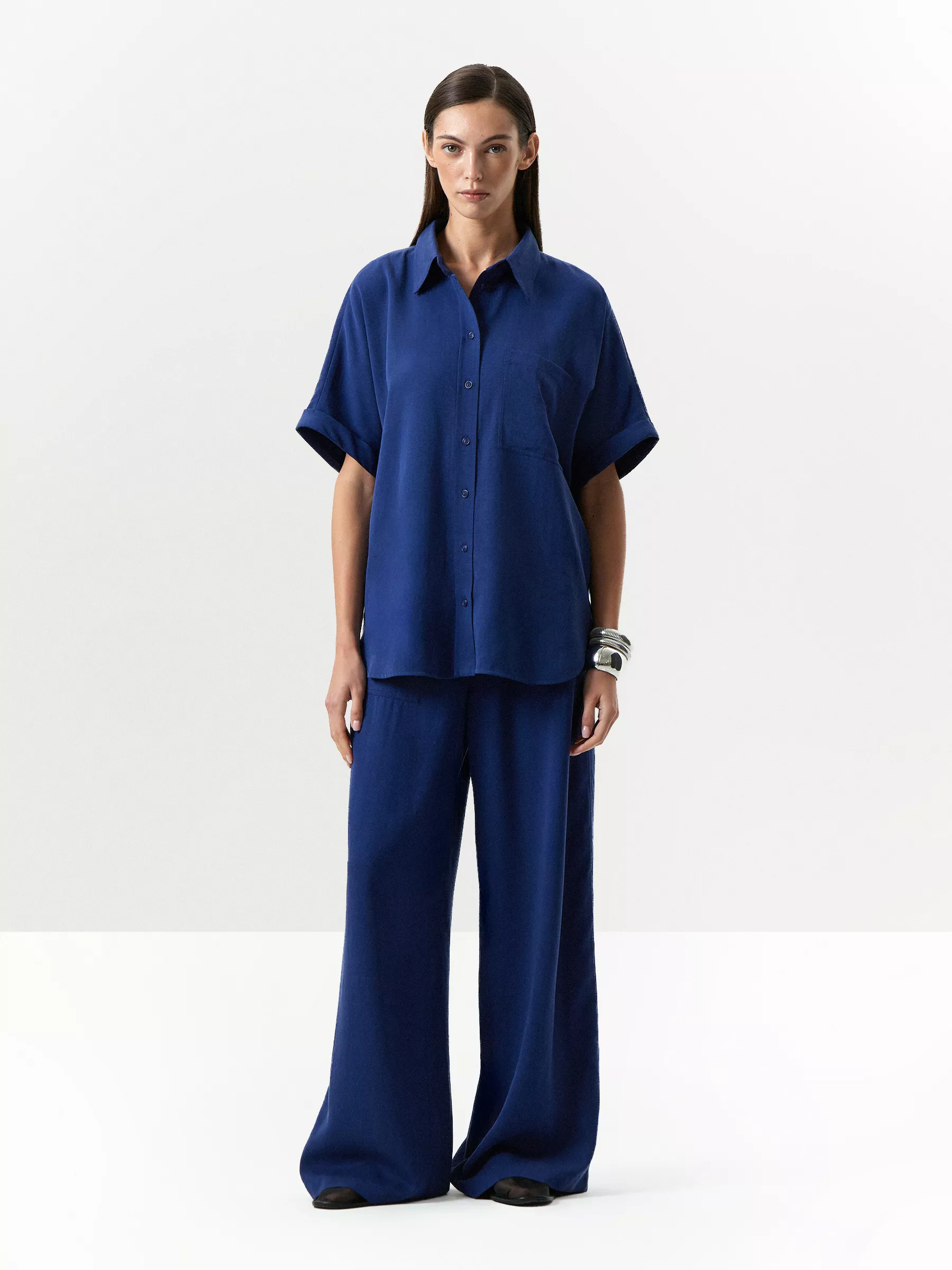 Рубашка с коротким рукавом c добавлением льна