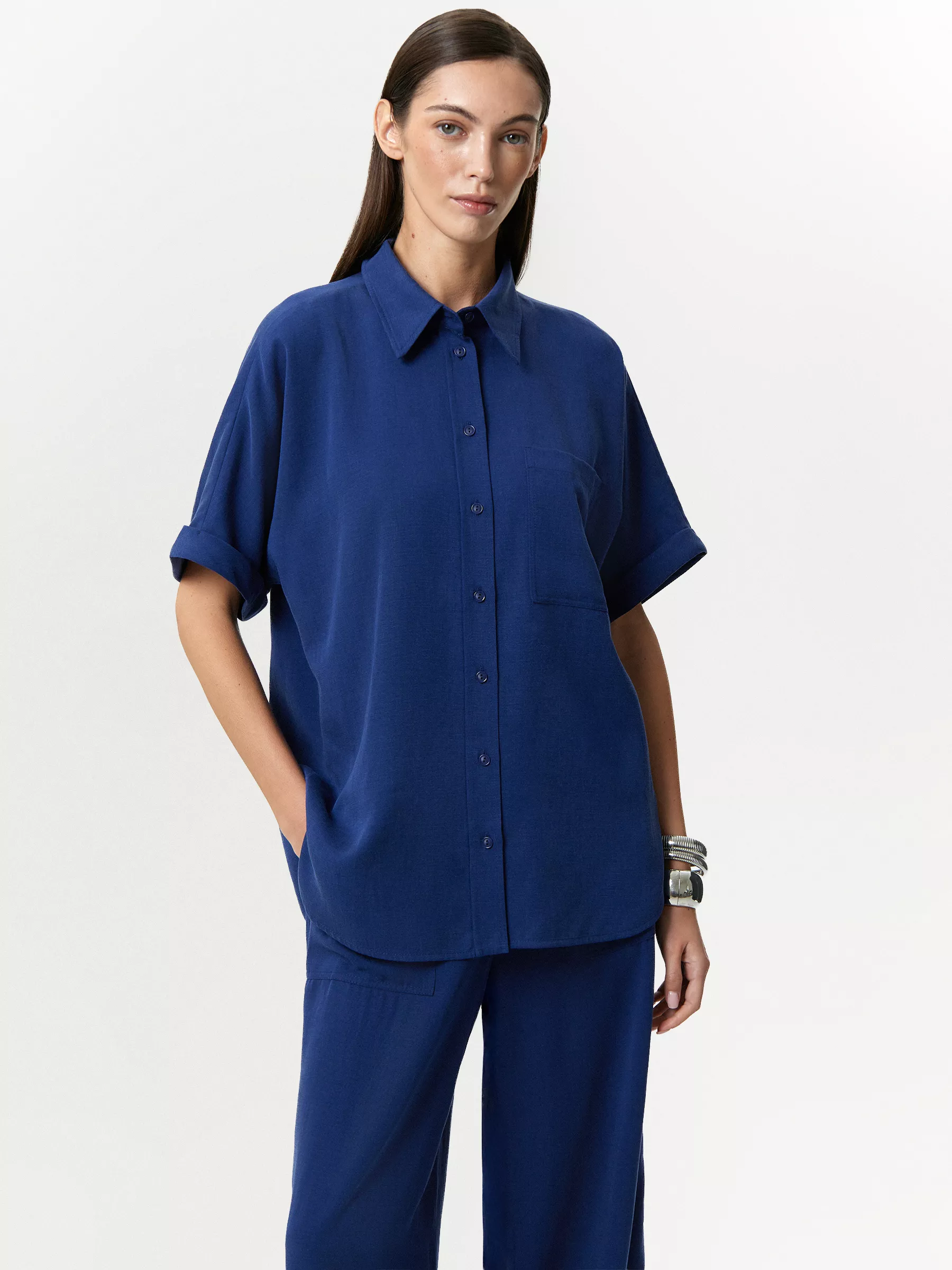 Рубашка с коротким рукавом c добавлением льна