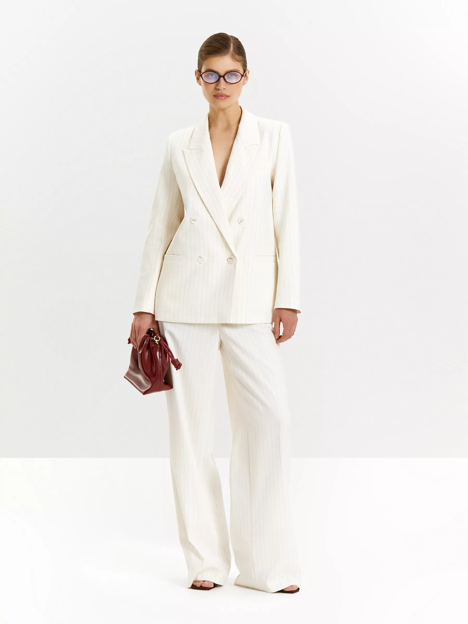 Двубортный жакет в полоску